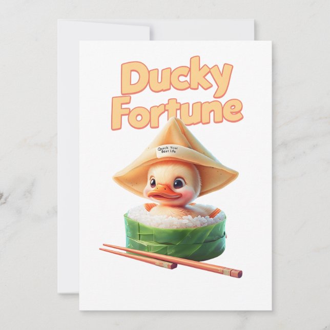 "Fortunes afortunados" Kawaii Duckling Invitación (Anverso)