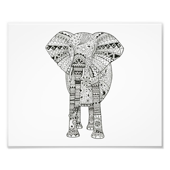 Foto 10x8 mano Ilustración Artsy Elephant Pen Art (Frente)