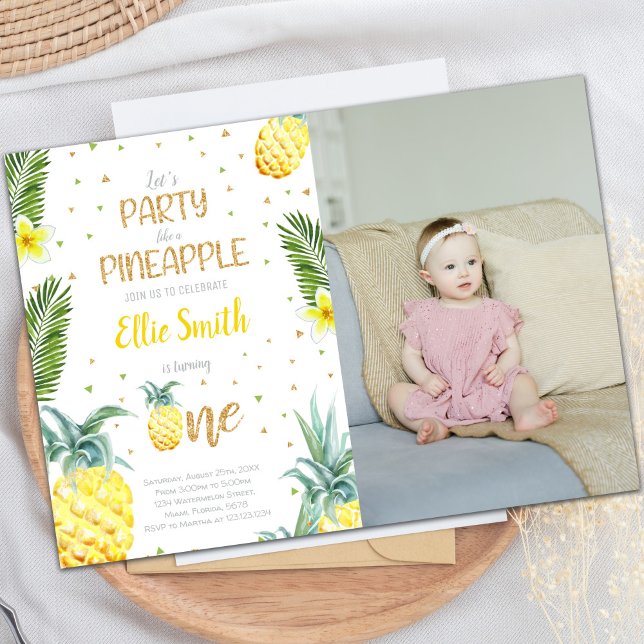 Foto 1Cumpleaños Invitaciones a Cumpleaños de Pine (Photo 1st Birthday Pineapple Birthday Invitations)