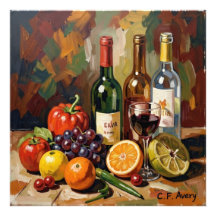 27,03" x 27,03" Bodegón Frutas y Vino