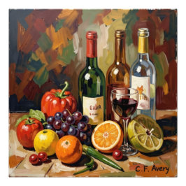 Foto 27,03" x 27,03" Bodegón Frutas y Vino