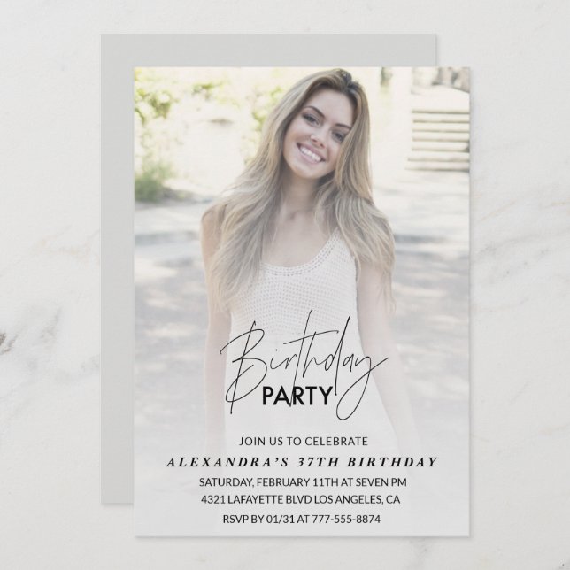 Foto 37.ª invitación de cumpleaños Gris de cumplea (Anverso / Reverso)