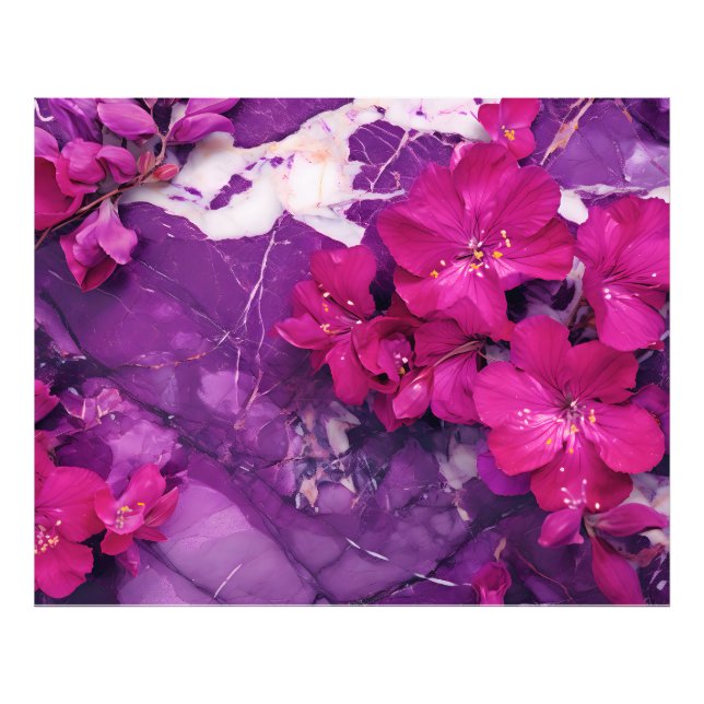Foto 3D Floral Fuchsia & Purple Marble Art (Frente)