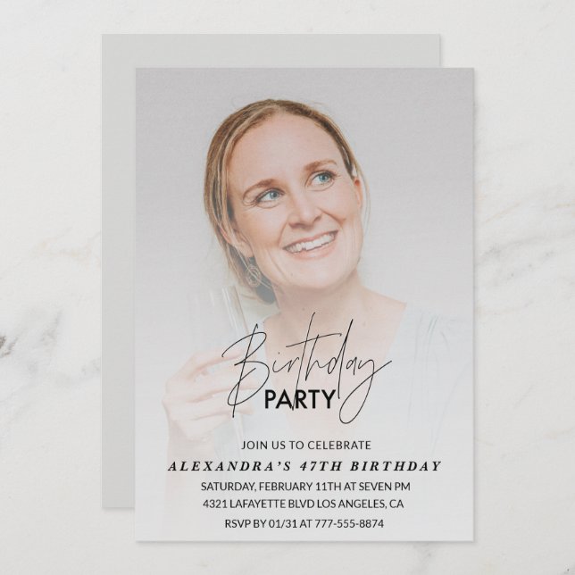 Foto 47ª invitación de cumpleaños Gris de cumpleañ (Anverso / Reverso)
