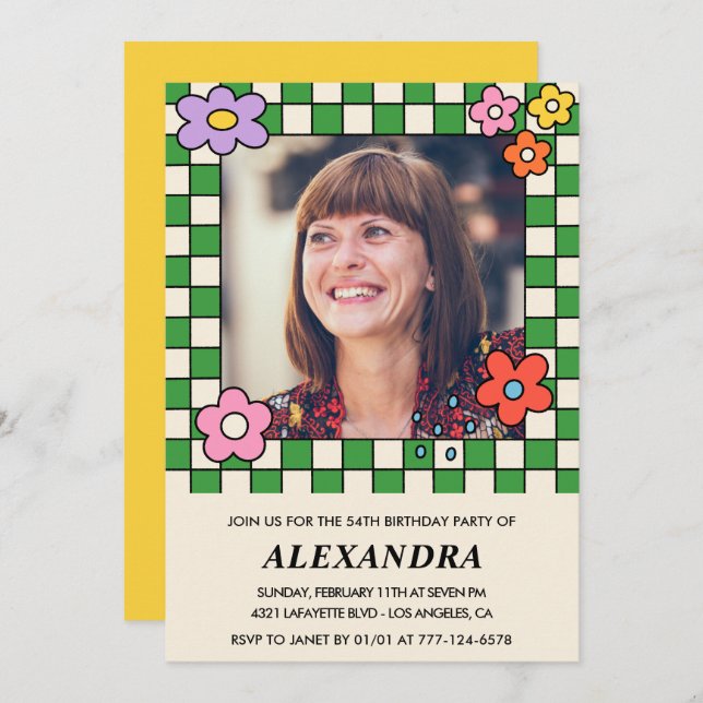 Foto 54ª invitación de cumpleaños Retro Groovy Flo (Anverso / Reverso)
