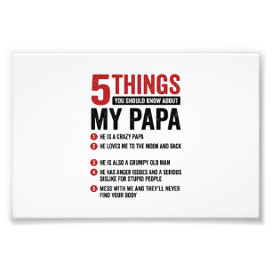 Foto 5 cosas sobre mi papá divertido diseño de camiseta
