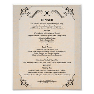 Foto 8 x 10 Menú de cena de mesa de lino vintage para e