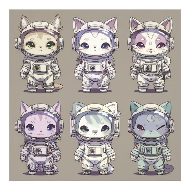 Foto 9 Chibi Astronautas Gatitos Tripulación Espacial (Frente)
