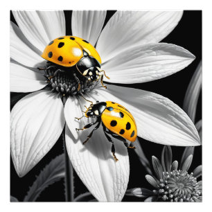 Foto Abeja Amarillo De Ladybugs Sobre Flor Blanca Negra