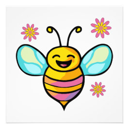 Foto Abeja bebé sonriente feliz con flores.