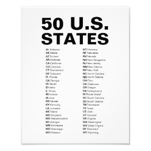 Foto Abreviaturas de los 50 estados de EE. UU. en negro
