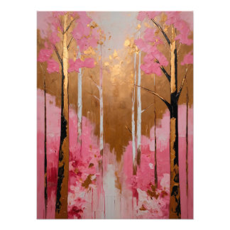 Foto Abstract Pink and Gold Forest Painting