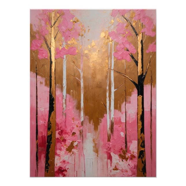 Foto Abstract Pink and Gold Forest Painting (Frente)