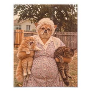 Foto Abuela Chihuahua Retro Sosteniendo Dos Gatos Enoja