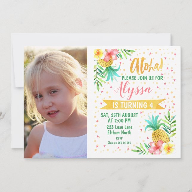Foto Acuarela Aloha Luau Invitación al cumpleaños (Anverso)