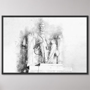 Foto Acuarela conmemorativa Lincoln y dibujo a lápiz