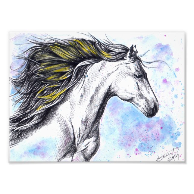 Foto Acuarela de caballo en funcionamiento y arte de eq (Frente)