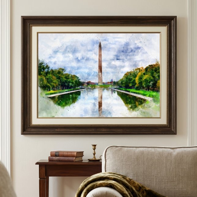 Foto Acuarela del Monumento a Washington con reflejo (Washington Monument Watercolor with Reflection. Photo Print )
