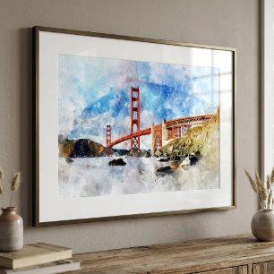 Foto acuarela del puente Golden Gate en San Francisco
