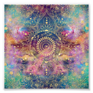 Foto acuarela dorada y nebulosa mandala