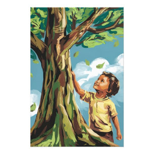 Foto Admiración de Niño: Poster Vibrante del Árbol Mode