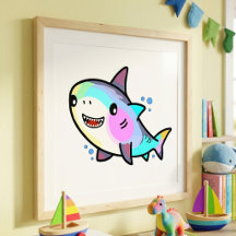 Adorable tiburón bebé Kawaii con pasteles de arcoí