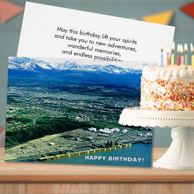 Foto Aérea de Anchorage Alaska Cumpleaños ( Anchorage Alaska Aerial Photo Birthday Cards)