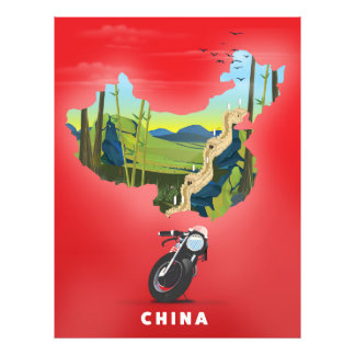 Foto Afiche de viaje con mapa ilustrado de China