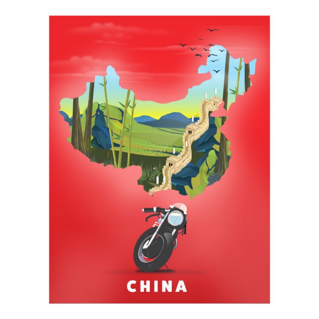 Foto Afiche de viaje con mapa ilustrado de China (Frente)