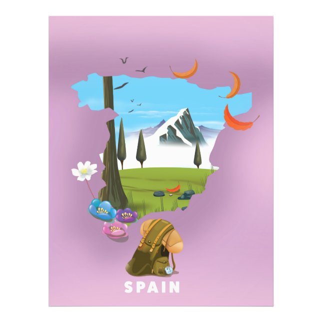 Foto Afiche de viaje con mapa ilustrado de España (Frente)