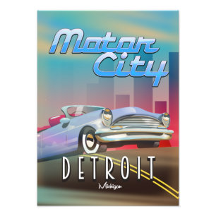 Foto Afiche de viaje de Motor City Detroit Michigan.