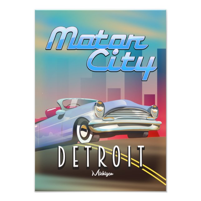 Foto Afiche de viaje de Motor City Detroit Michigan. (Frente)