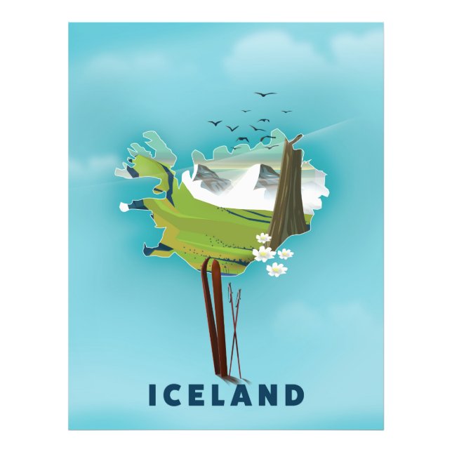 Foto Afiche de viaje del Ilustracion Mapa de Islandia. (Frente)