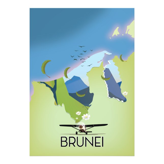 Foto Afiche de viaje del mapa de Brunei (Frente)