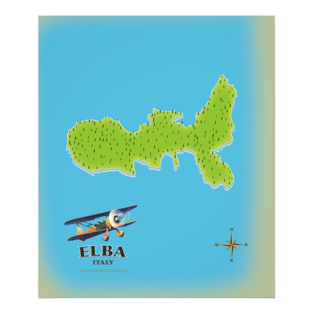 Foto Afiche de viaje del mapa de Elba Italia (Frente)