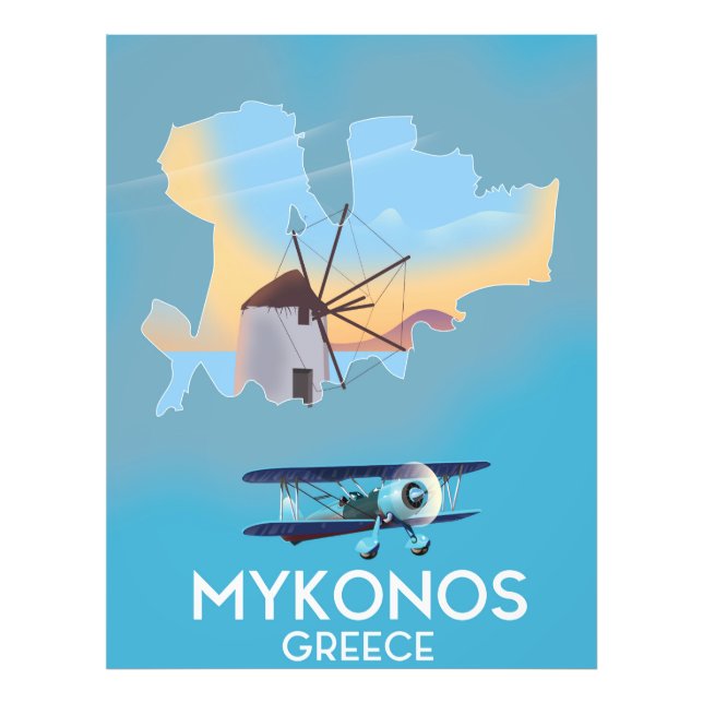 Foto Afiche de viaje del Mapa de Grecia de Mykonos (Frente)