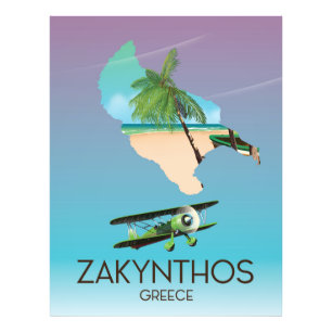 Foto Afiche de viaje del mapa de Grecia de Zakynthos