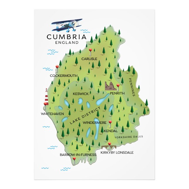 Foto Afiche de viaje del Mapa de Inglaterra de Cumbria. (Frente)