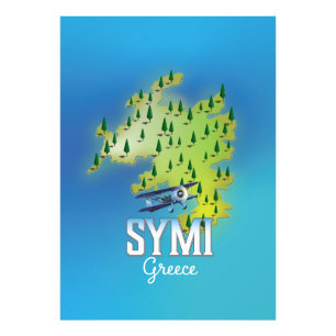 Foto Afiche de viaje del Symi Island Map Greece.