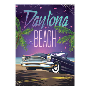 Foto Afiche de viaje en coche de Daytona Beach Vintage