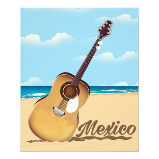Foto Afiche de viaje en la playa de la guitarra mexican
