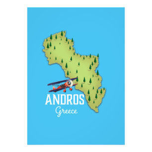 Foto Afiche de viaje ilustrado del mapa griego de Andro