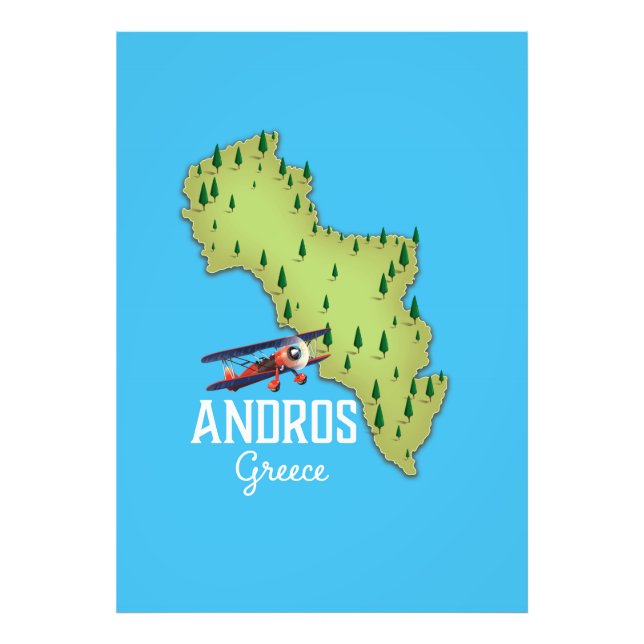 Foto Afiche de viaje ilustrado del mapa griego de Andro (Frente)