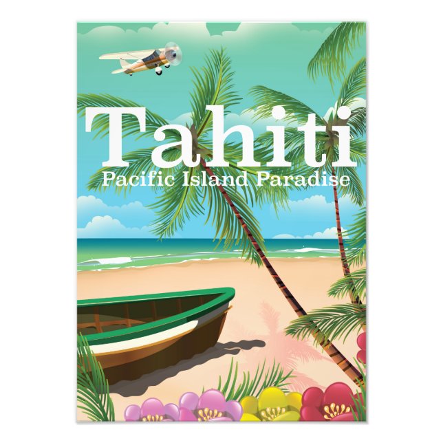 Foto Afiche de viaje por la playa del Tahití (Frente)