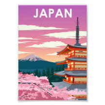 Afiche mínimo de viaje del Monte Fuji en Japón