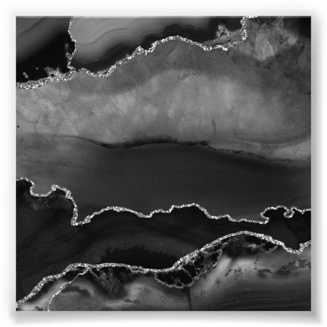Foto Ágata negra marmoleada falsa con brillo plateado e (Frente)
