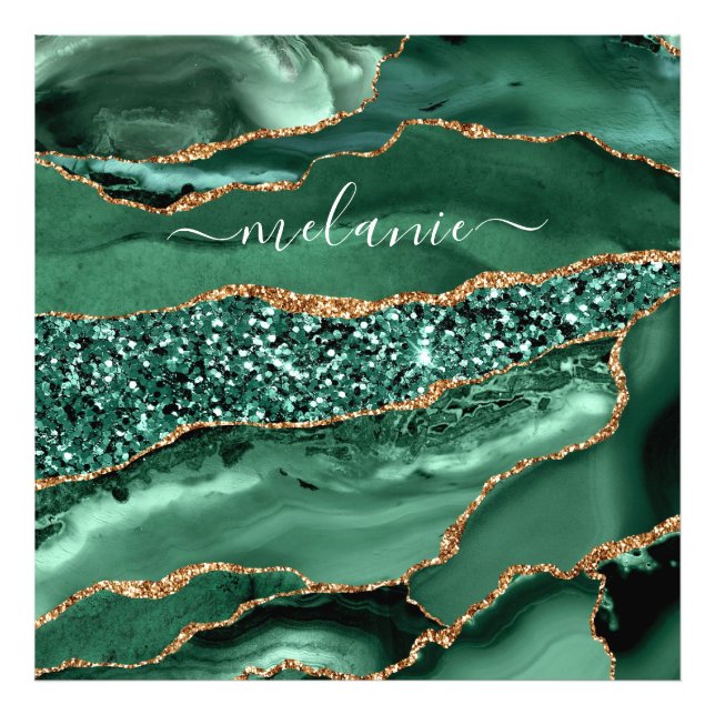 Foto Agate Green Gold Purpurina Geode Marble Custom Nam (Frente)