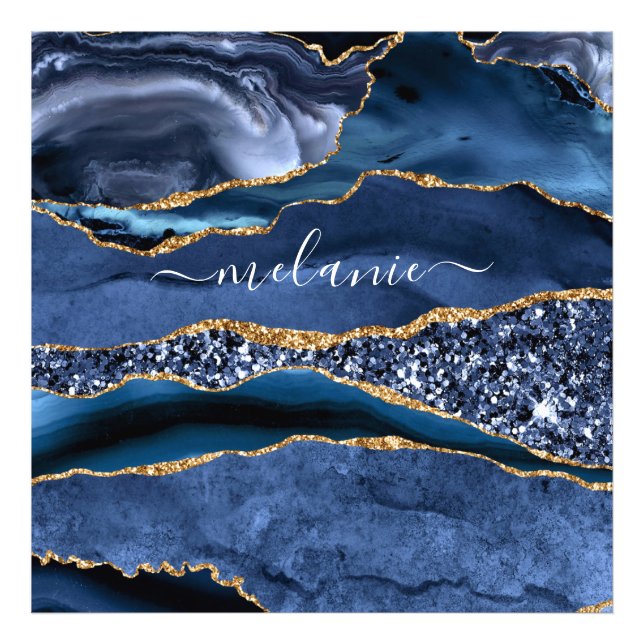 Foto Agate Navy Blue Gold Purpurina Gemstone Nombre per (Frente)