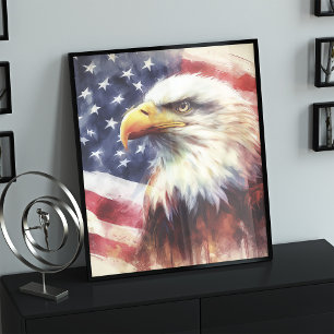 Foto Águila calva con bandera de los Estados Unidos de 