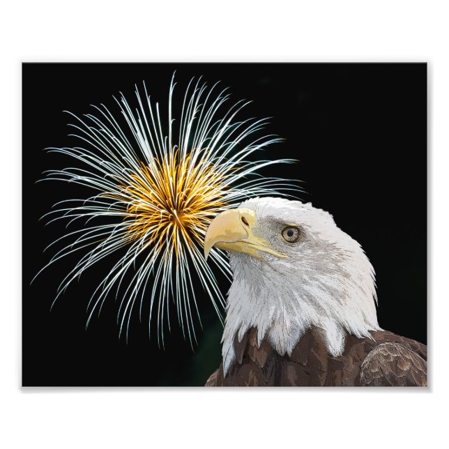 Foto Águila calva y fuegos artificiales (Frente)